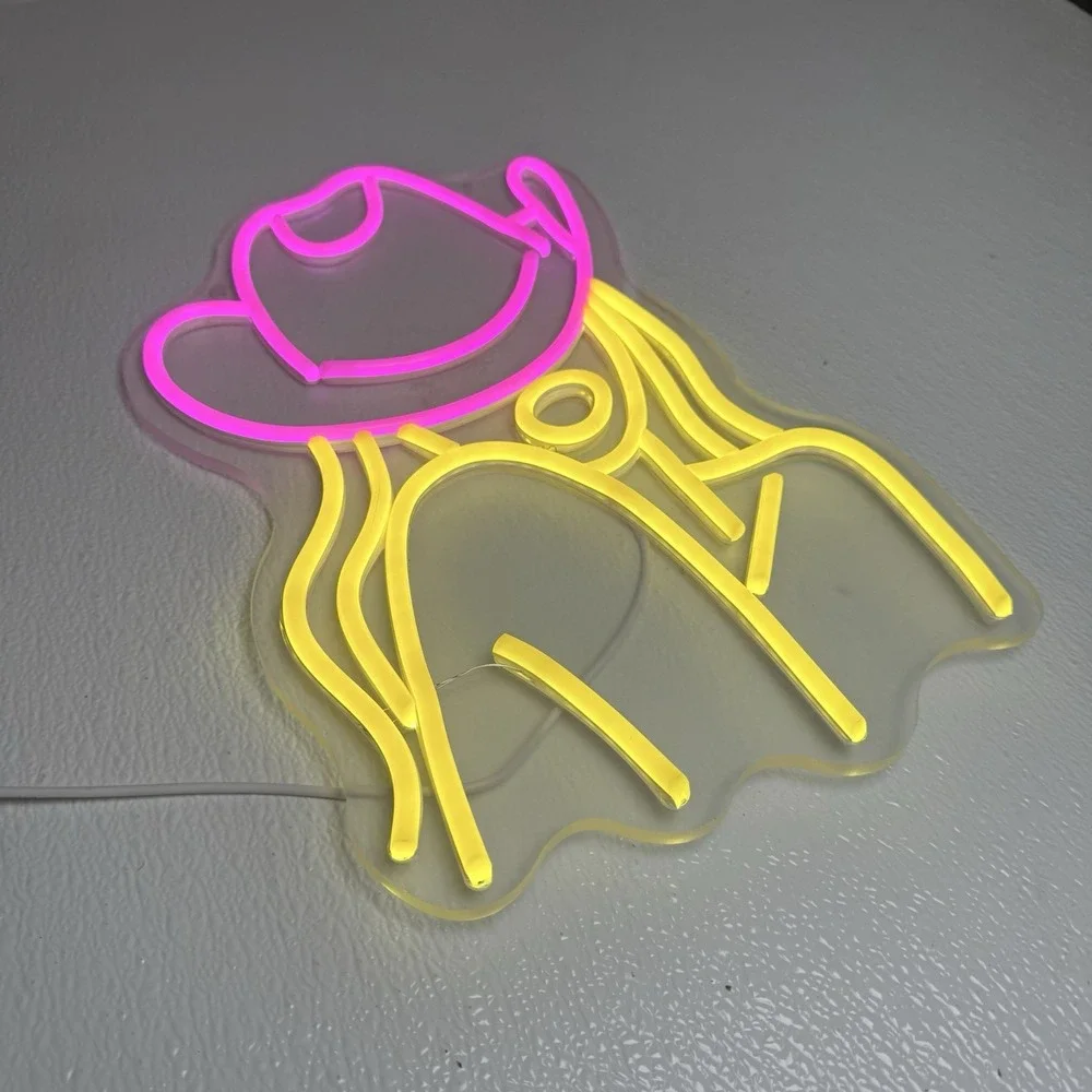 Glowneon Sexy Cowgirl LED Light. Great Condition. Pink And Yellow.